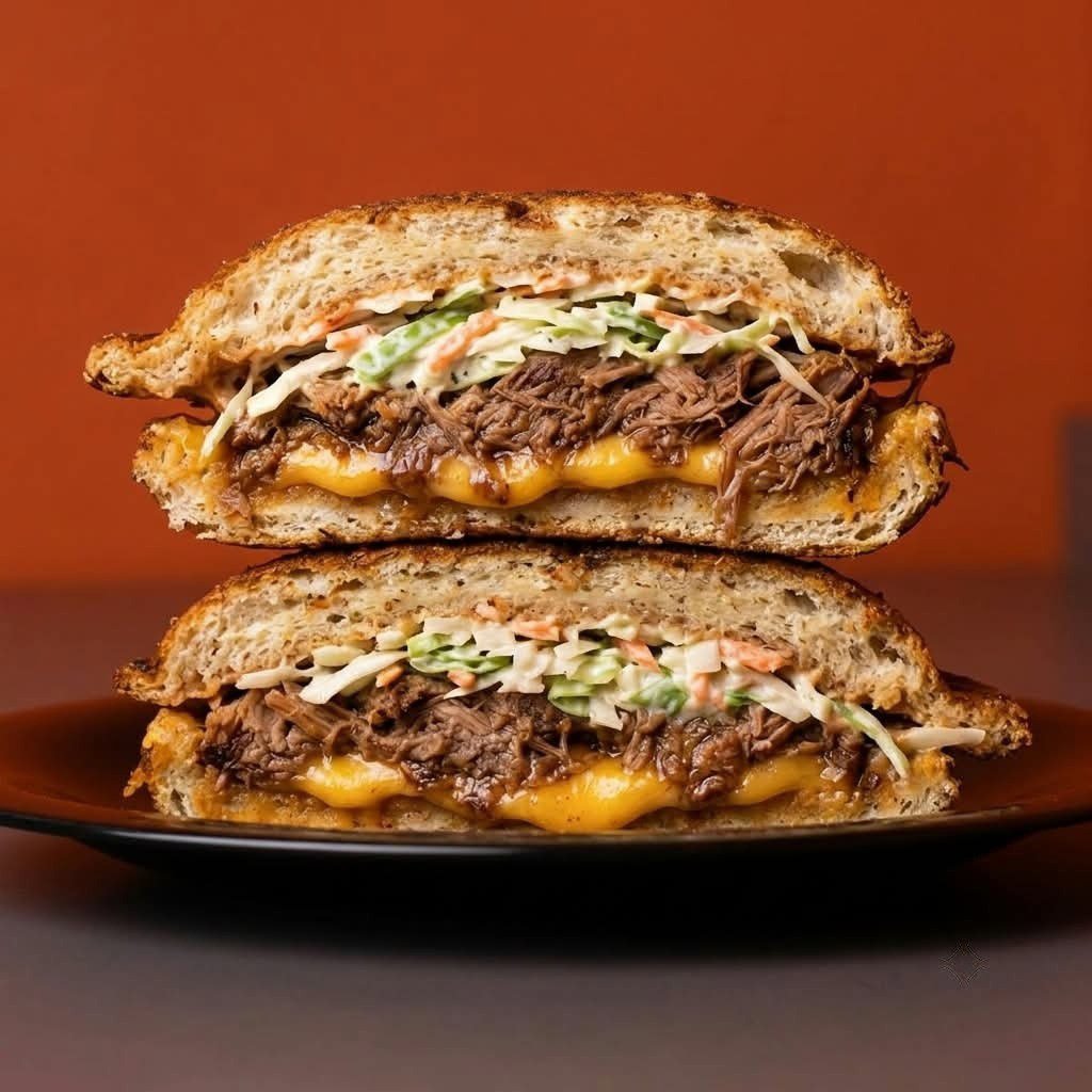 Hamburguesa Urano — pulled pork, doble cheddar, ensalada de col — Cosmo Burger Barcelona
